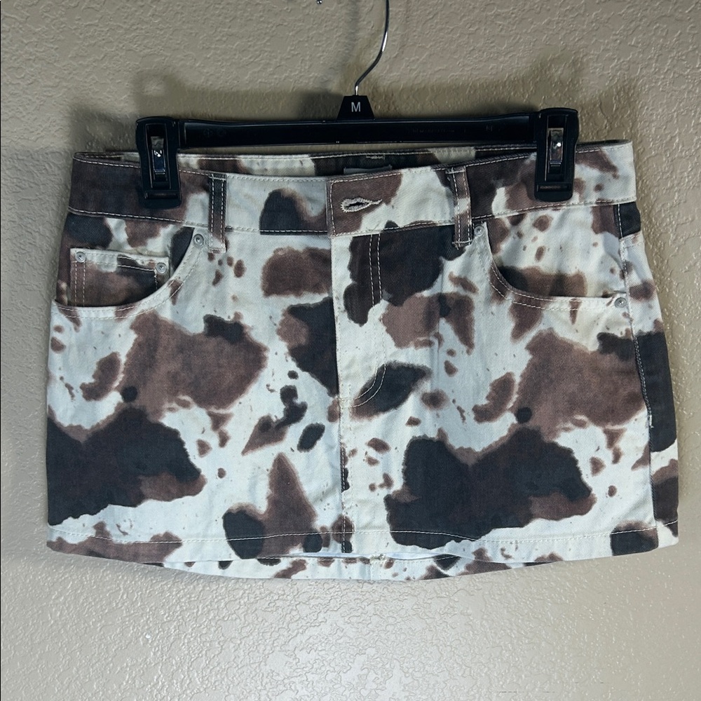 West of Melrose Cow Print Mini Skirt Brown and Cream Size Large